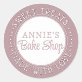 愛パーソナライズされたベーカリーステッカーピンク ラウンドシール (正面)