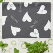 愛パーソナライズされたモダン鳥ライトブルーハート キッチンタオル (折り畳み)