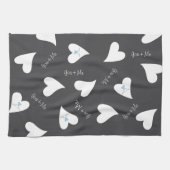 愛パーソナライズされたモダン鳥ライトブルーハート キッチンタオル (横)