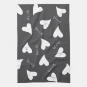 愛パーソナライズされたモダン鳥ライトブルーハート キッチンタオル (縦)