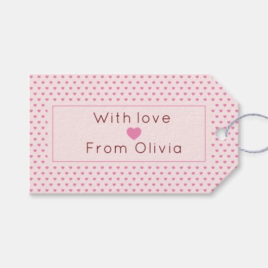 愛パーソナライズされた付きシンプルピンク ギフトタグ (正面(横))