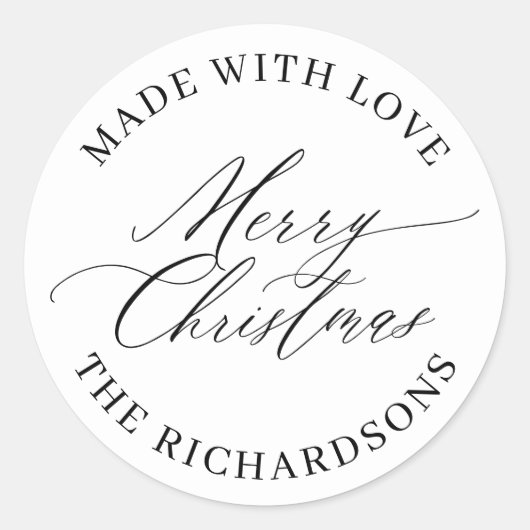 愛パーソナライズされた白で作ったメリークリスマス ラウンドシール (正面)
