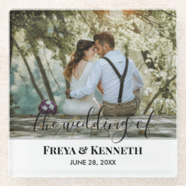 愛パーソナライズされた白結婚文字の写真 ガラスコースター