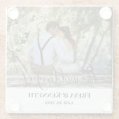 愛パーソナライズされた白結婚文字の写真 ガラスコースター (裏面)