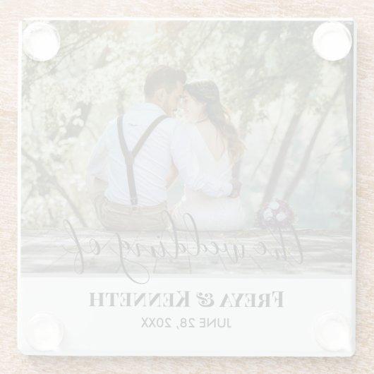 愛パーソナライズされた白結婚文字の写真 ガラスコースター (裏面)