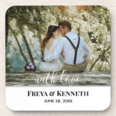 愛パーソナライズされた白結婚文字の写真 コースター (正面)