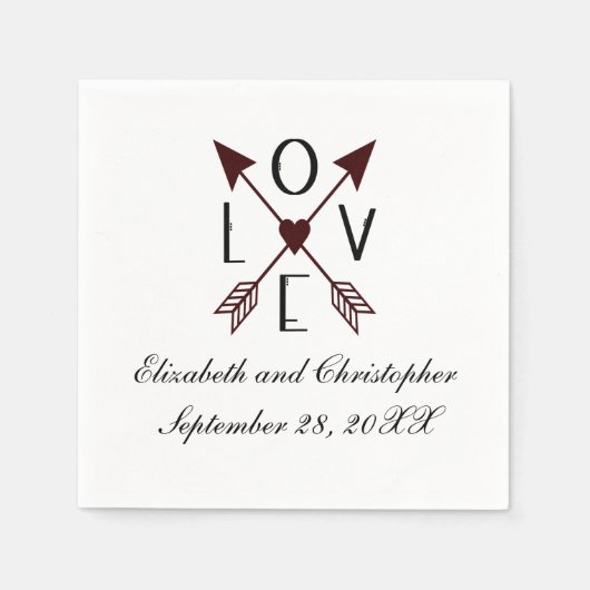 愛パーソナライズされた矢結婚の記念日 スタンダードカクテルナプキン (正面)
