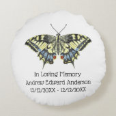 愛パーソナライズされた者の蝶のメモリアル損失 ラウンドクッション (裏面)
