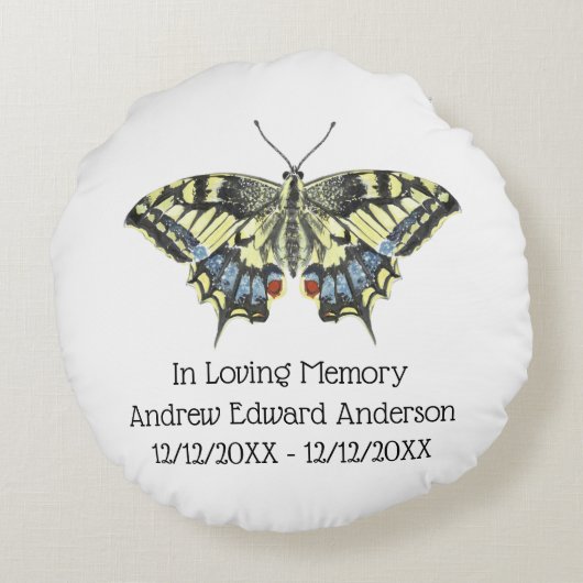愛パーソナライズされた者の蝶のメモリアル損失 ラウンドクッション (裏面)
