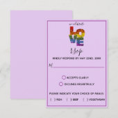 愛パープルをテーマにした花の同性ウェディングRSVP 出欠カード (正面/裏面)