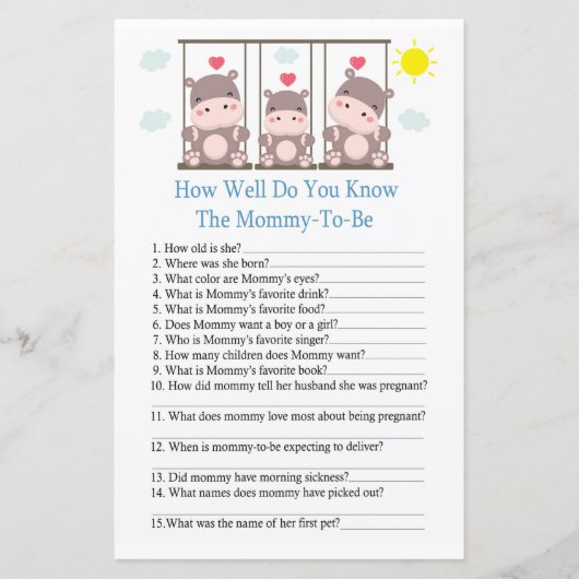 愛ヒッポどのように良く赤ちゃんシャワーゲームを知っている (正面)