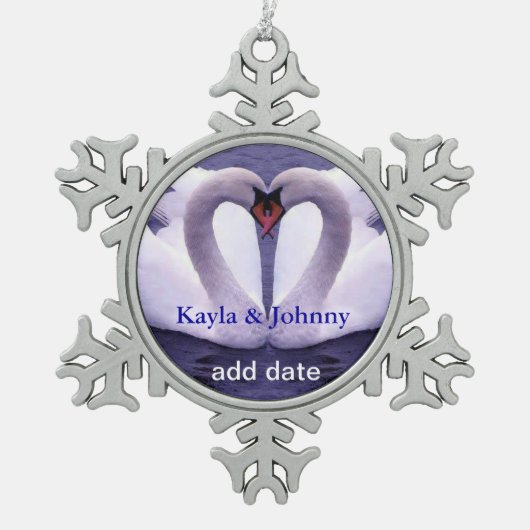 愛ピューターの雪片のオーナメントの白鳥 スノーフレークピューターオーナメント (正面)