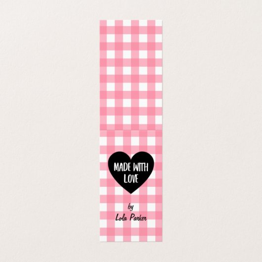 愛ピンクのギンガムのこつのラベルと作られる 名刺 (外部フラット)