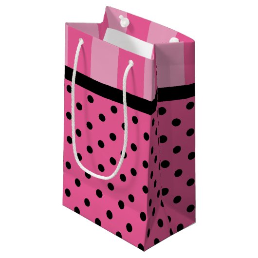 愛ピンクのストライプおよび水玉模様のパーティーのギフトバッグ スモールペーパーバッグ (正面アングル)