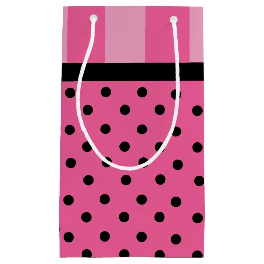愛ピンクのストライプおよび水玉模様のパーティーのギフトバッグ スモールペーパーバッグ (正面)