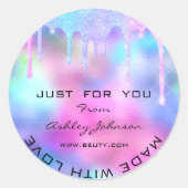 愛ピンクの自筆証書ユニコーンで作ってくれてありがとう ラウンドシール (正面)