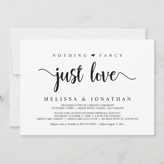 愛ファンシーは無しモダンの結婚駆け落ち 招待状 (正面)