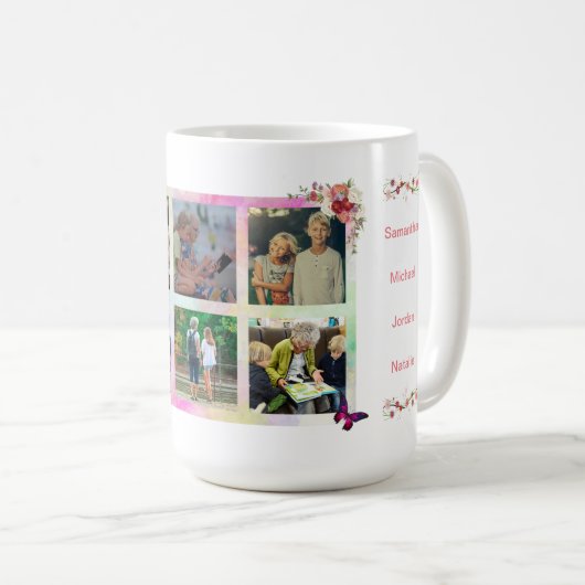 愛フェミニンおばあちゃんフォトコラージュパーソナライズされた コーヒーマグカップ (正面右)