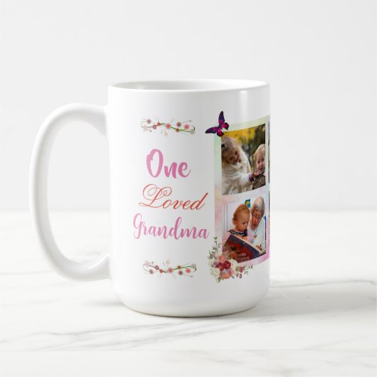 愛フェミニンおばあちゃんフォトコラージュパーソナライズされた コーヒーマグカップ (左)