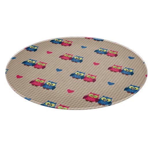 愛フクロウが付いている点検されたパターン カッティングボード (角)