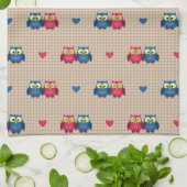 愛フクロウが付いている点検されたパターン キッチンタオル (折り畳み)