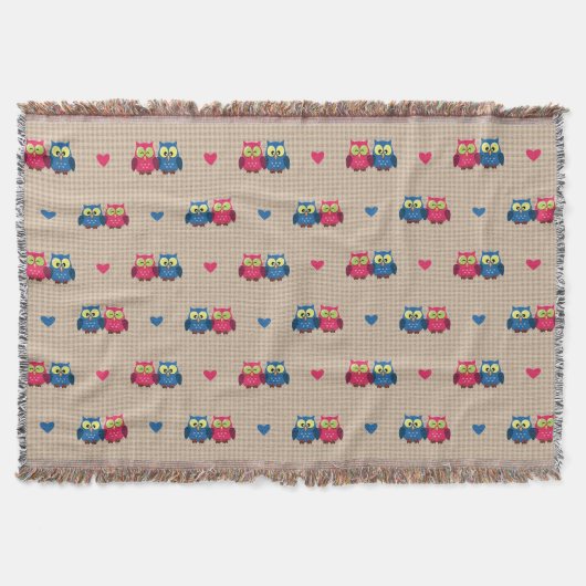 愛フクロウが付いている点検されたパターン スローブランケット (正面)