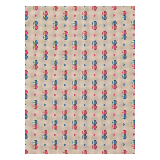 愛フクロウが付いている点検されたパターン テーブルクロス (正面)