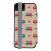 愛フクロウが付いている点検されたパターン INCIPIO iPhoneウォレットケース (フォリオ裏面)