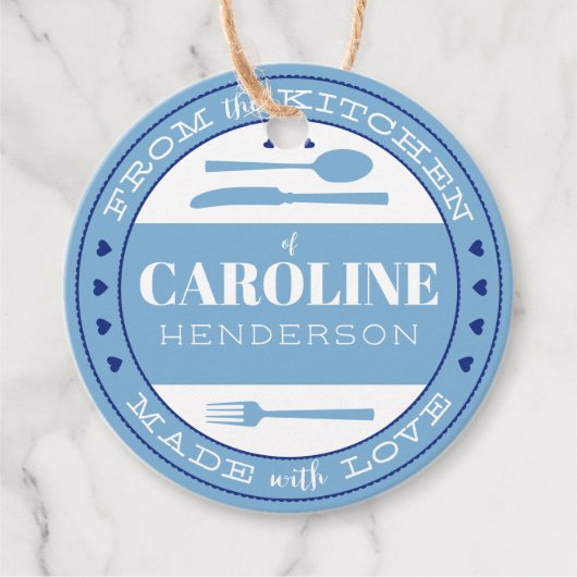 愛フランスの食で作った青と海軍のハート フェイバータグ (正面)