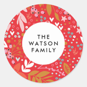 愛フローラクリスマスかわいらしホリデーステッカー ラウンドシール