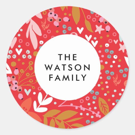 愛フローラクリスマスかわいらしホリデーステッカー ラウンドシール (正面)