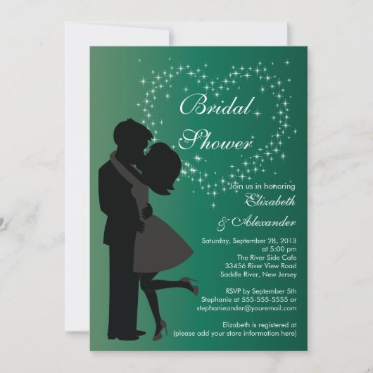 愛ブライダルシャワーのかわいくキスをするなカップル 招待状 (正面)