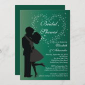 愛ブライダルシャワーのかわいくキスをするなカップル 招待状 (正面/裏面)