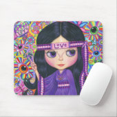愛ヘッドバンドのヒッピーの女の子の人形の紫色のサイケデリック マウスパッド (マウス)