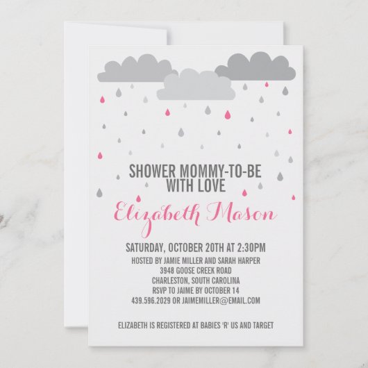 愛ベビーシャワーが付いているシャワー 招待状 (正面)