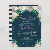 愛ベビーシャワーの招待状と振りかけられる花柄 招待状 (正面/裏面)