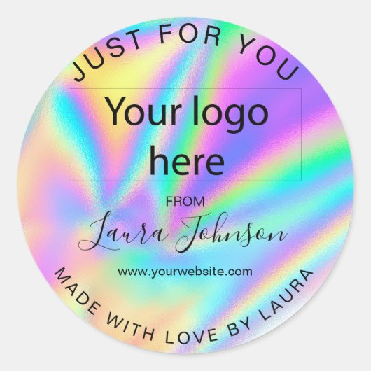 愛ホログラフ箔で作られたロゴを追加 ラウンドシール (正面)