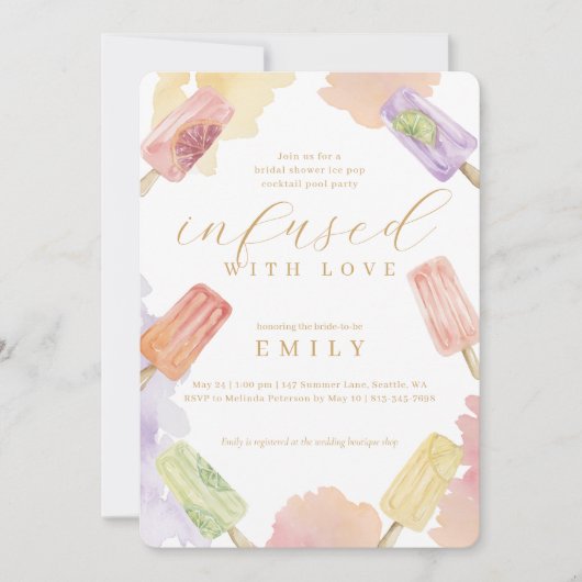 愛ポップ・アートのを込めたアイスカクテルブライダルシャワー 招待状 (正面)