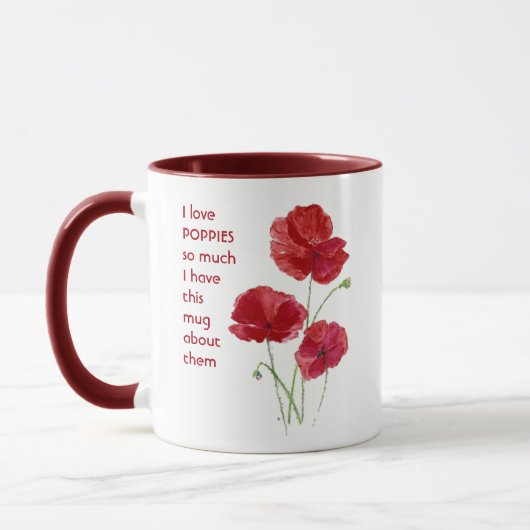 愛ポピー花そう多くの私のおもしろい引用文マグ マグカップ (左)