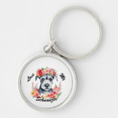 愛マイシュナウザー花ピンク赤イエローピーチWh キーホルダー (正面)
