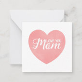 愛ママ文字ピンクの水色ハート ノートカード (正面)