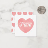 愛ママ文字ピンクの水色ハート ノートカード (正面/裏面インサイチュ)