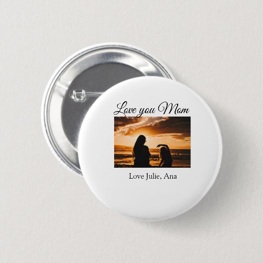 愛ママ母の日を追加の写真名シンプル前 缶バッジ (正面&裏面)