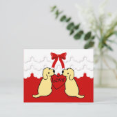 愛マンガラブラドールレース付き黄色い二枚 ポストカード (スタンド正面)