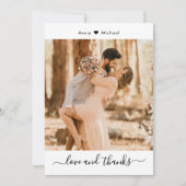 愛ミニマルとスクリプ感謝していトのハート写真結婚の サンキューカード (正面)