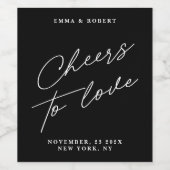 愛ミニマルモダンの黒い応援結婚 ワインラベル (シングルラベル)