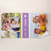 愛モダンおばあちゃん写真紫 ビーチタオル (正面)