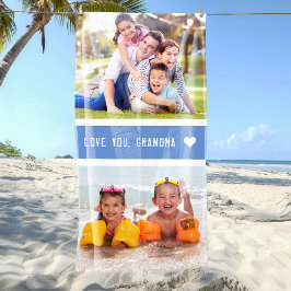 愛モダンおばあちゃん写真青 ビーチタオル