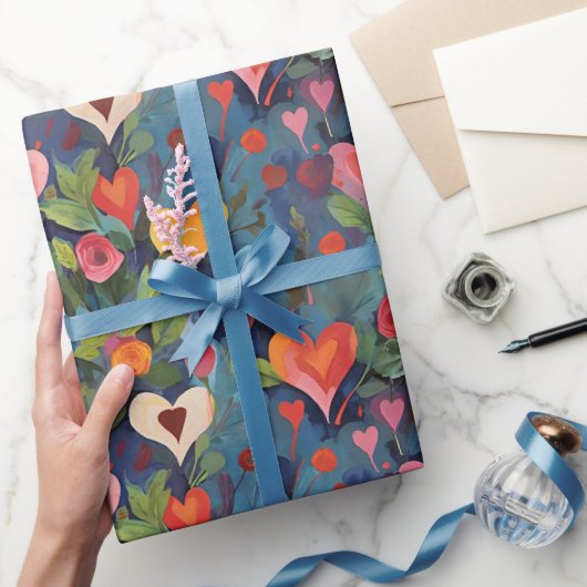 愛モダンしカラフルるハート ラッピングペーパー (ギフト)