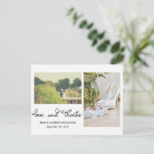 愛モダンし感謝していて2枚の写真を結婚書く ポストカード (スタンド正面)